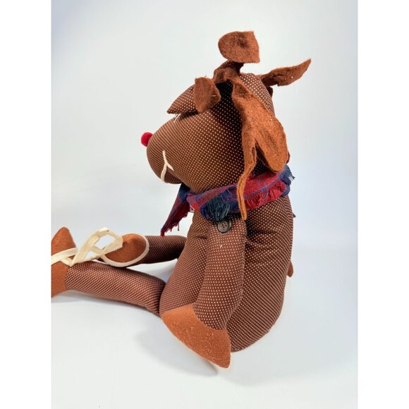Handmade Polka Dot Reindeer Doll With Plaid Scarf & Felt Accents Brown | Shefl S - Picture 11 of 16